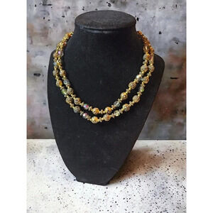 Vintage Choker 14-16” Faceted And Metal Beads Rose Flowers Bronze Colored